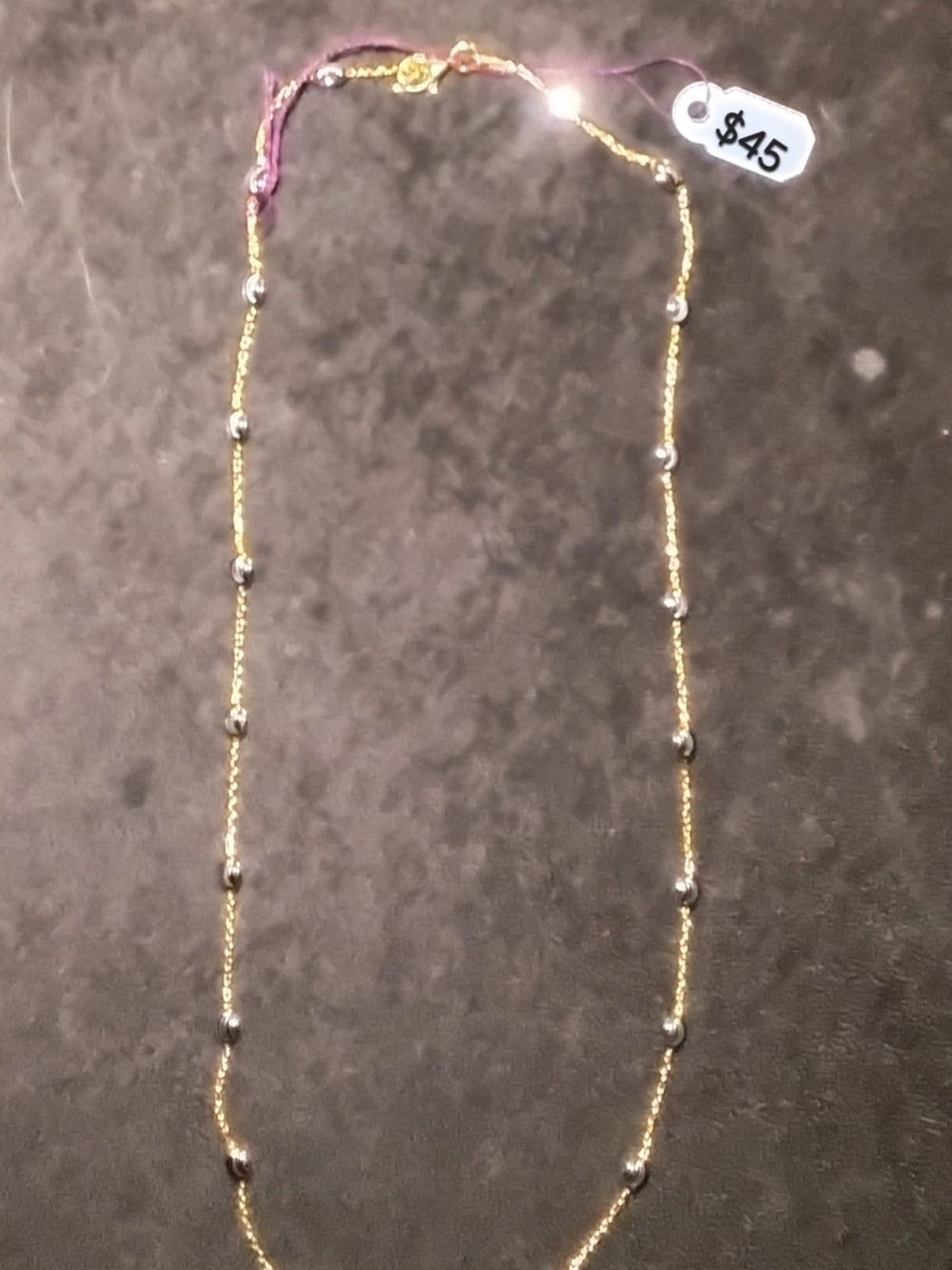 Gold and Silver Bead Station Necklace - Women Jewelry